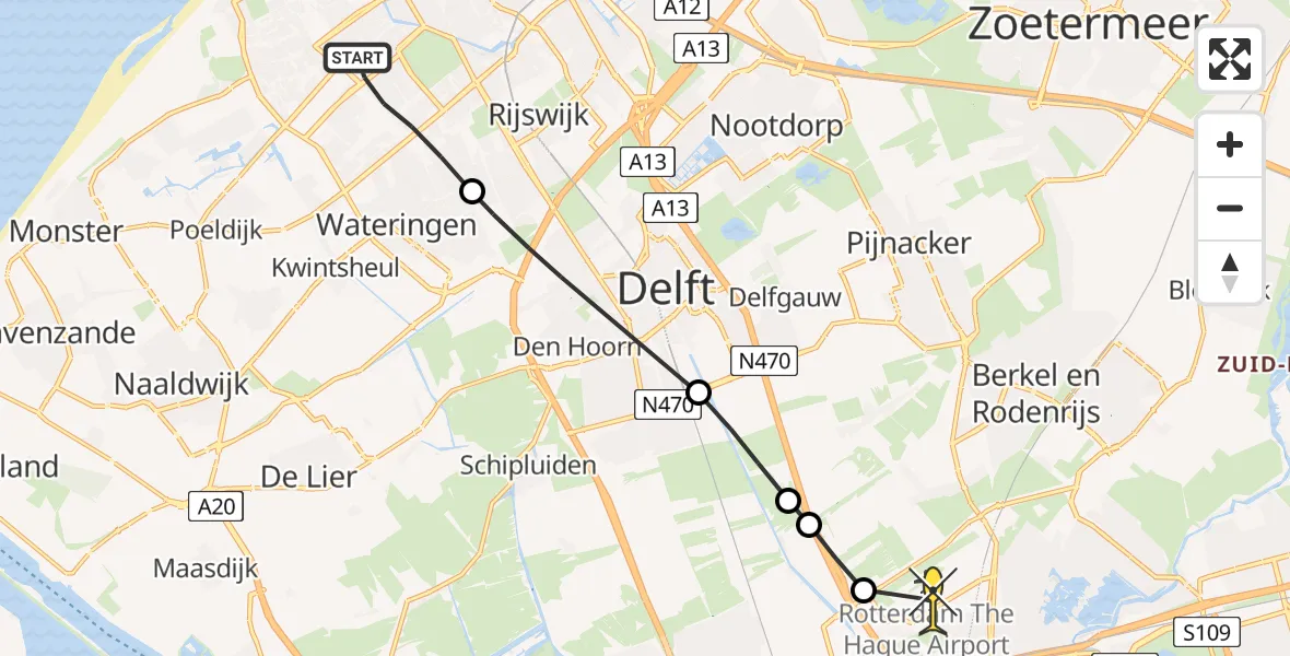 Routekaart van de vlucht: Lifeliner 2 naar Rotterdam The Hague Airport, Oosterhesselenstraat