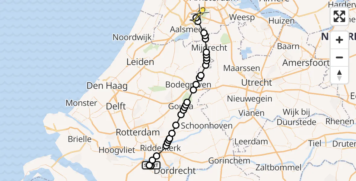 Routekaart van de vlucht: Politieheli naar Schiphol, Postweg