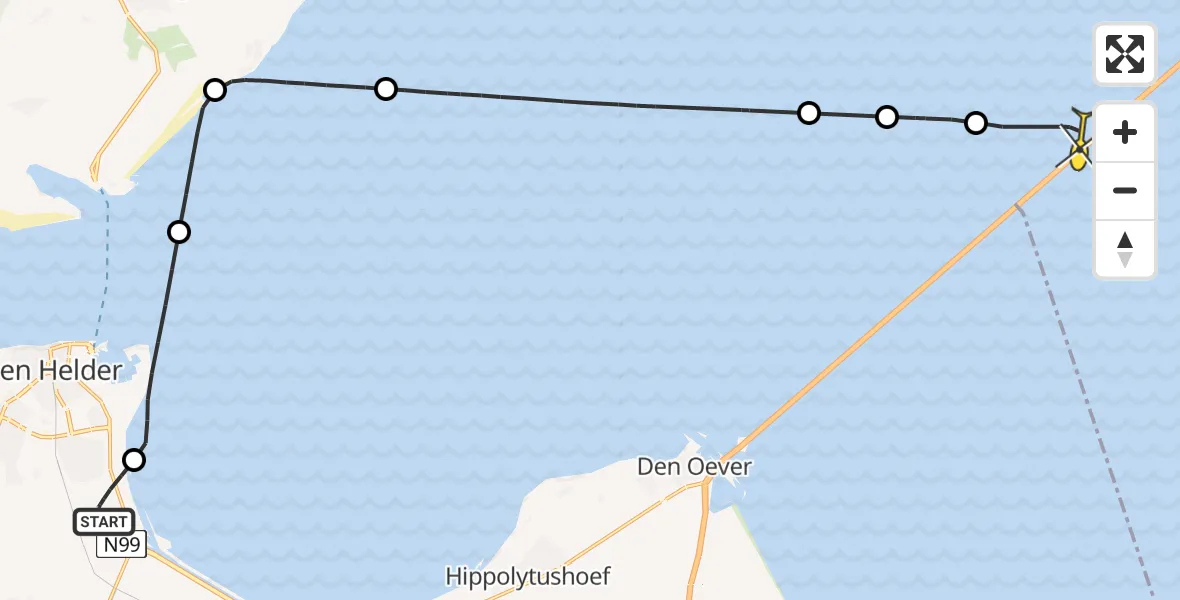 Routekaart van de vlucht: Kustwachthelikopter naar Breezanddijk, Oostoeverweg