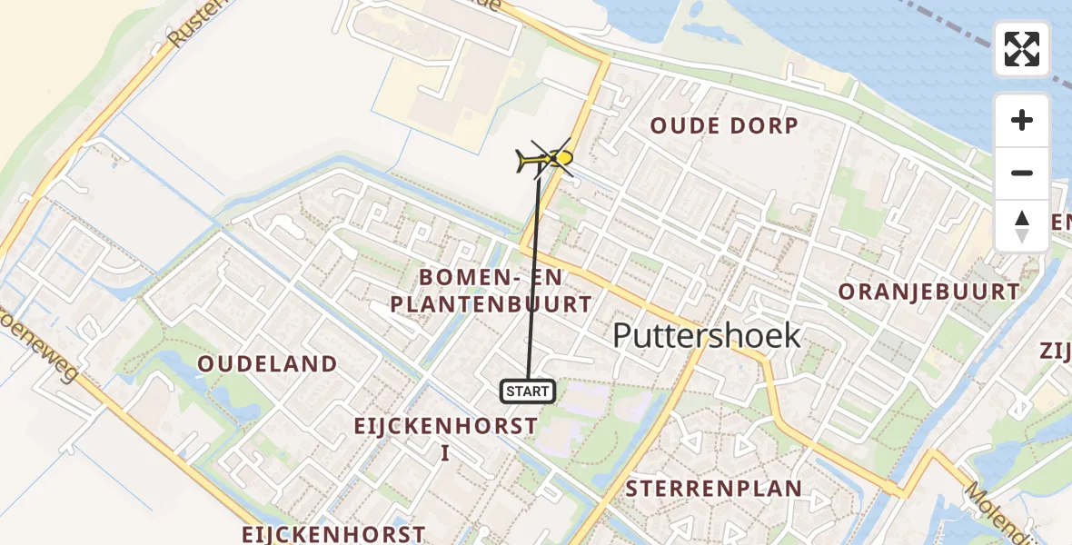 Routekaart van de vlucht: Lifeliner 2 naar Puttershoek, Gerrit de Voslaan