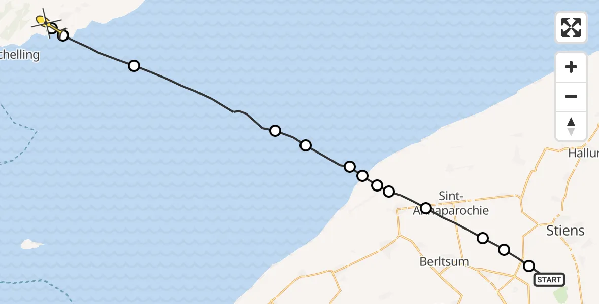 Routekaart van de vlucht: Ambulanceheli naar Baaiduinen, Nijlânsdyk