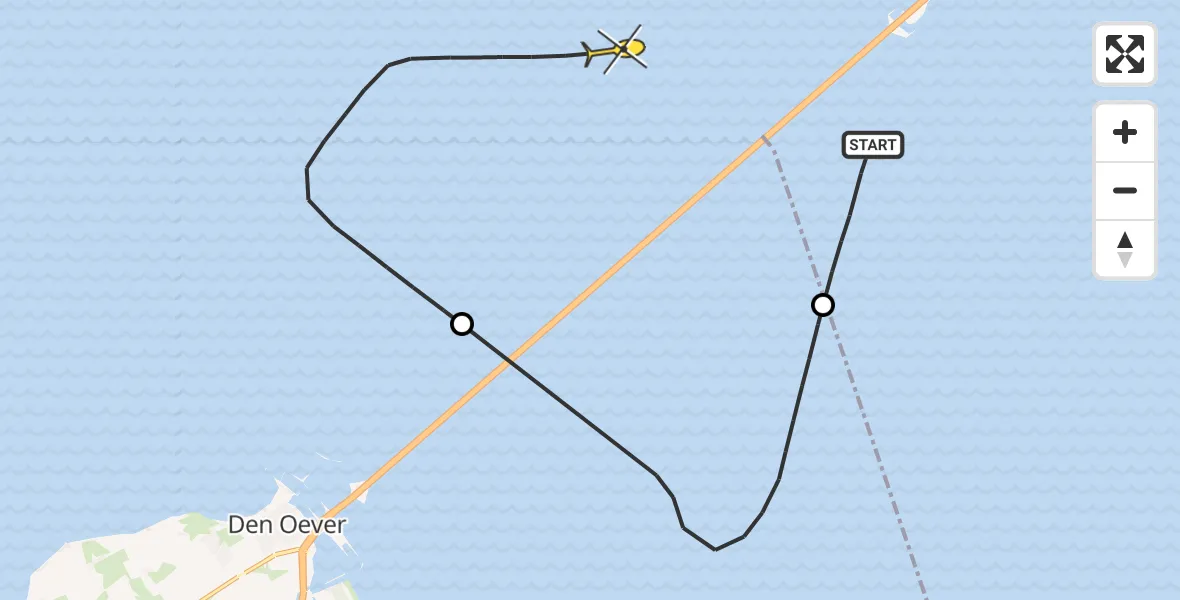 Routekaart van de vlucht: Kustwachthelikopter naar Den Oever