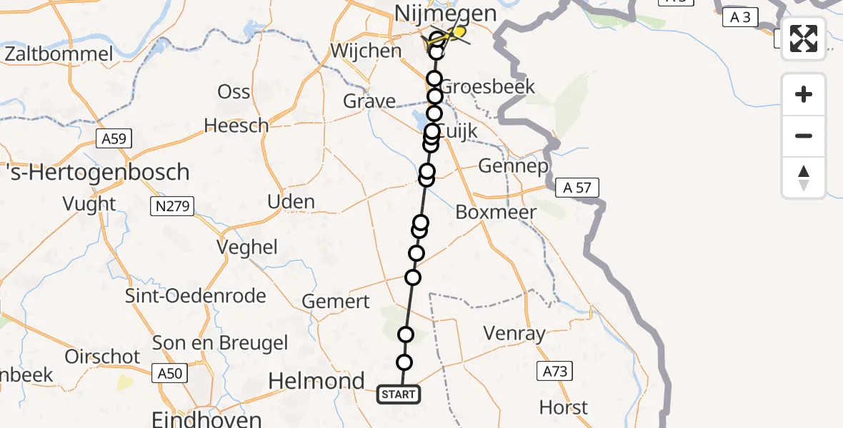 Routekaart van de vlucht: Lifeliner 3 naar Radboud Universitair Medisch Centrum, Voortseweg