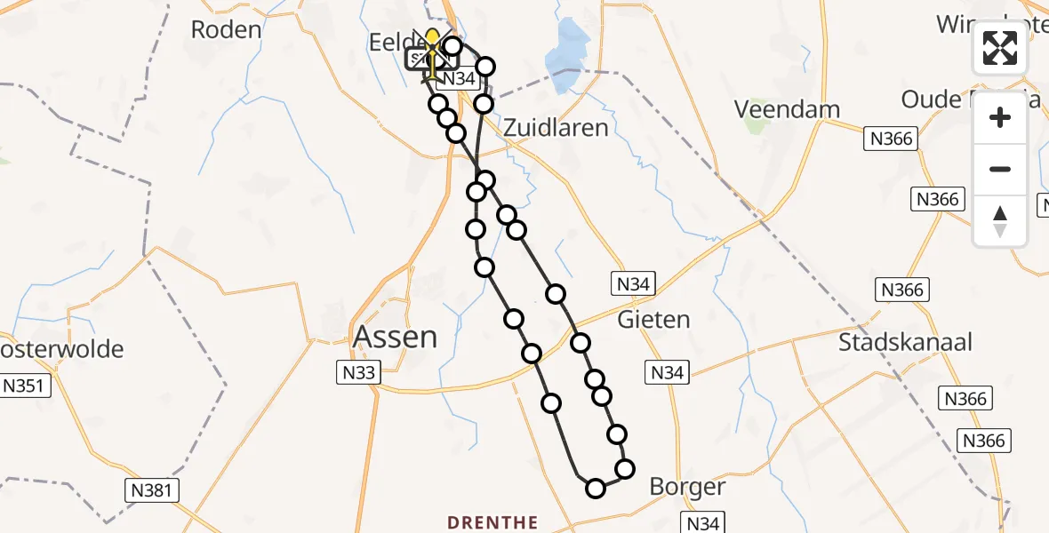 Routekaart van de vlucht: Lifeliner 4 naar Groningen Airport Eelde, Norgerweg