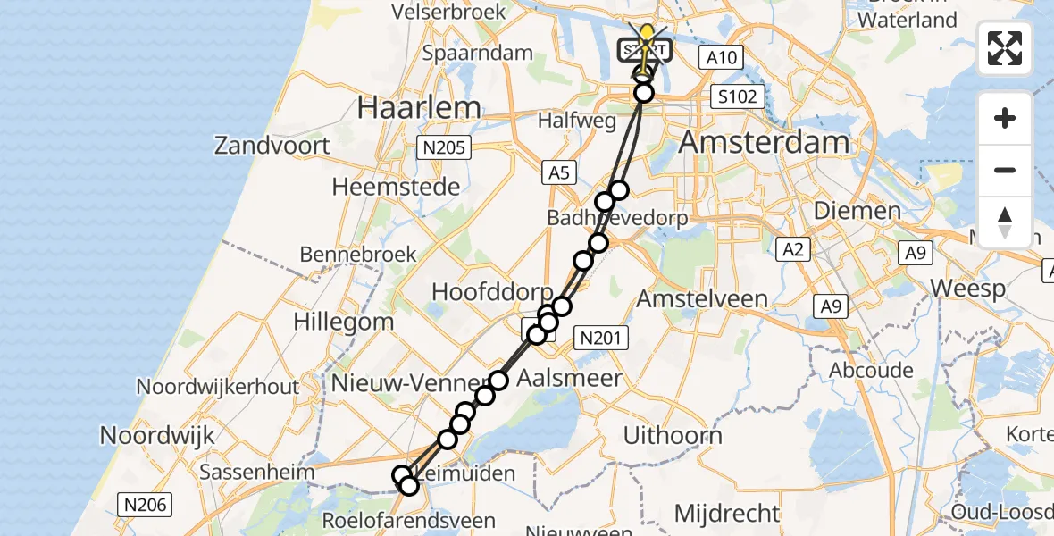 Routekaart van de vlucht: Lifeliner 1 naar Amsterdam Heliport, Maltaweg