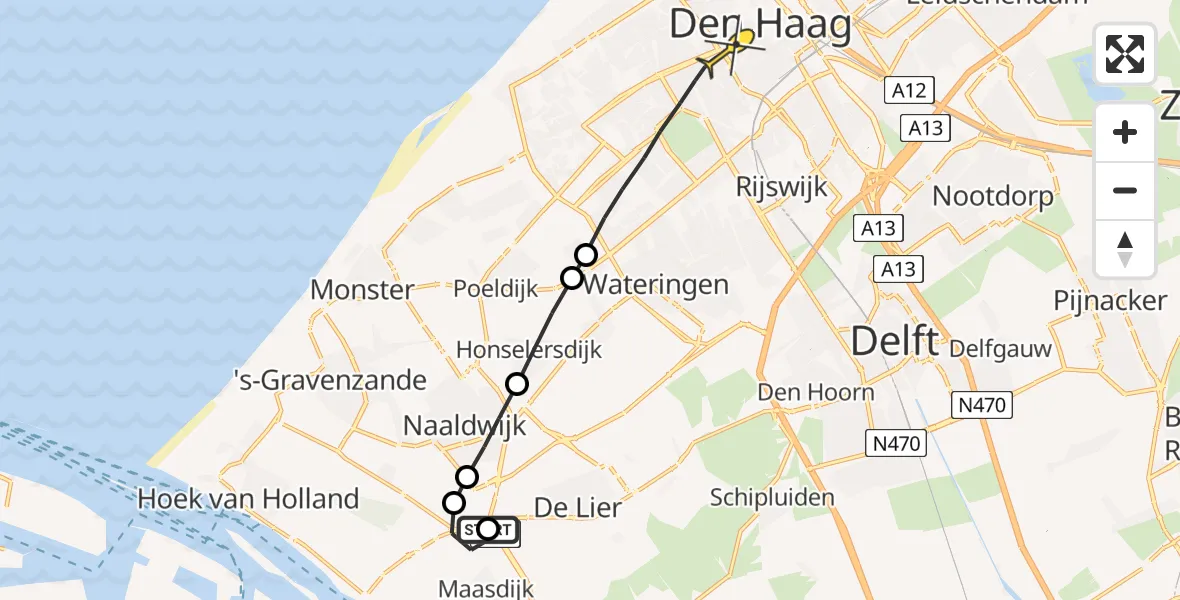 Routekaart van de vlucht: Lifeliner 2 naar Den Haag, Pettendijk