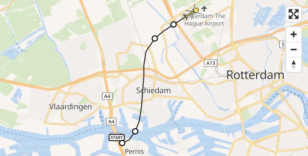 Routekaart van de vlucht: Lifeliner 2 naar Rotterdam The Hague Airport, Nieuwe Waterwegstraat