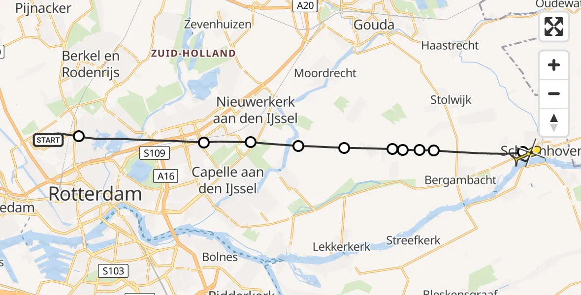 Routekaart van de vlucht: Lifeliner 2 naar Schoonhoven, Volkelstraat