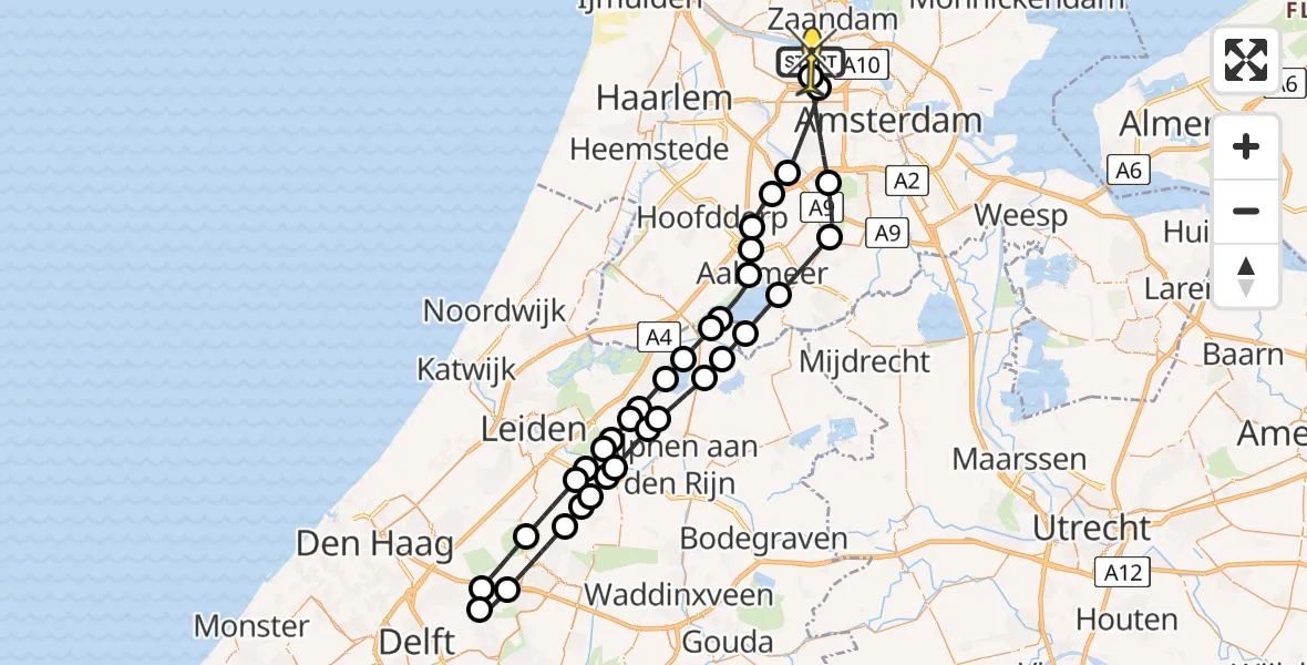 Routekaart van de vlucht: Lifeliner 1 naar Amsterdam Heliport, Elbaweg