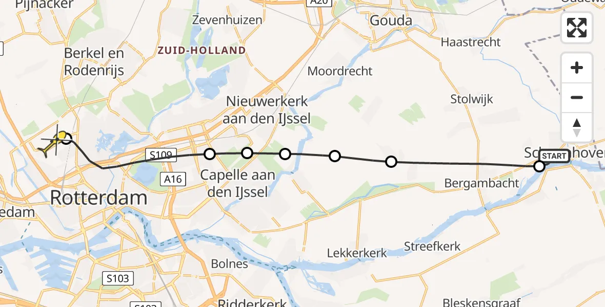 Routekaart van de vlucht: Lifeliner 2 naar Rotterdam The Hague Airport, Hogedijk