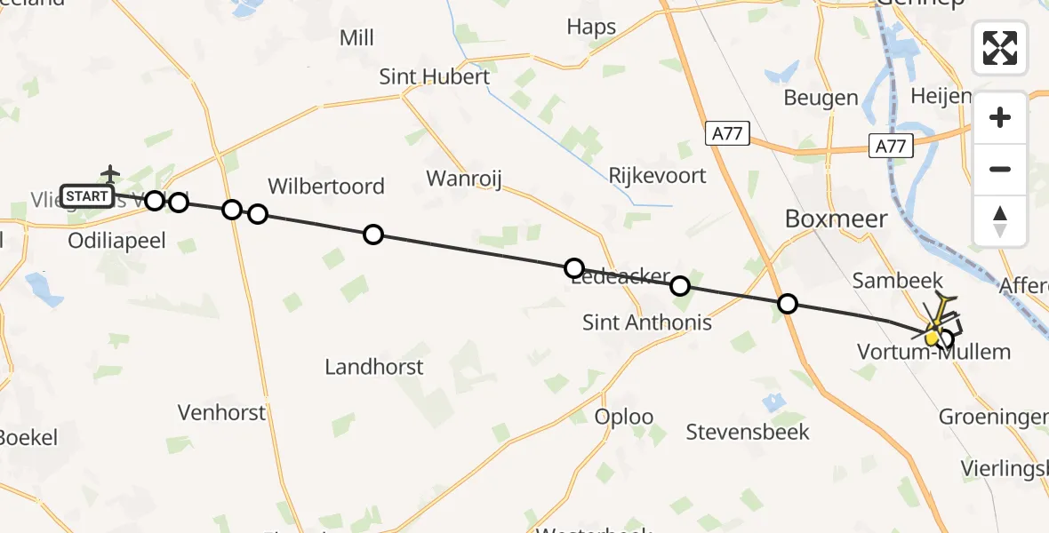 Routekaart van de vlucht: Lifeliner 3 naar Vortum-Mullem, Zeelandsedijk
