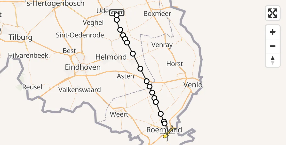 Routekaart van de vlucht: Lifeliner 3 naar Roermond, Vogelstraat