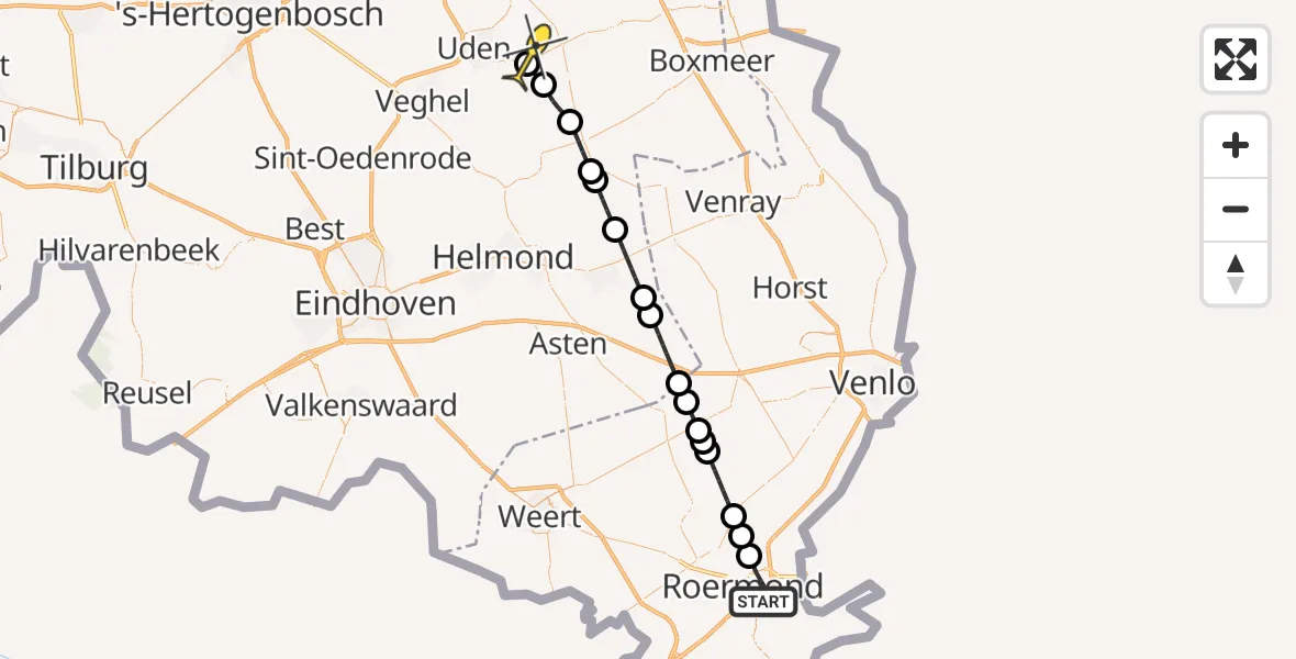 Routekaart van de vlucht: Lifeliner 3 naar Vliegbasis Volkel, Heidebaan