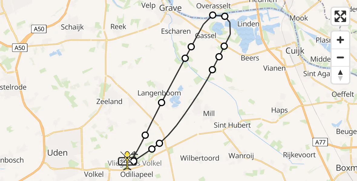 Routekaart van de vlucht: Lifeliner 3 naar Vliegbasis Volkel, Zeelandsedijk