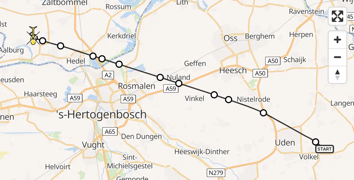 Routekaart van de vlucht: Lifeliner 3 naar Delwijnen, Hoogveld