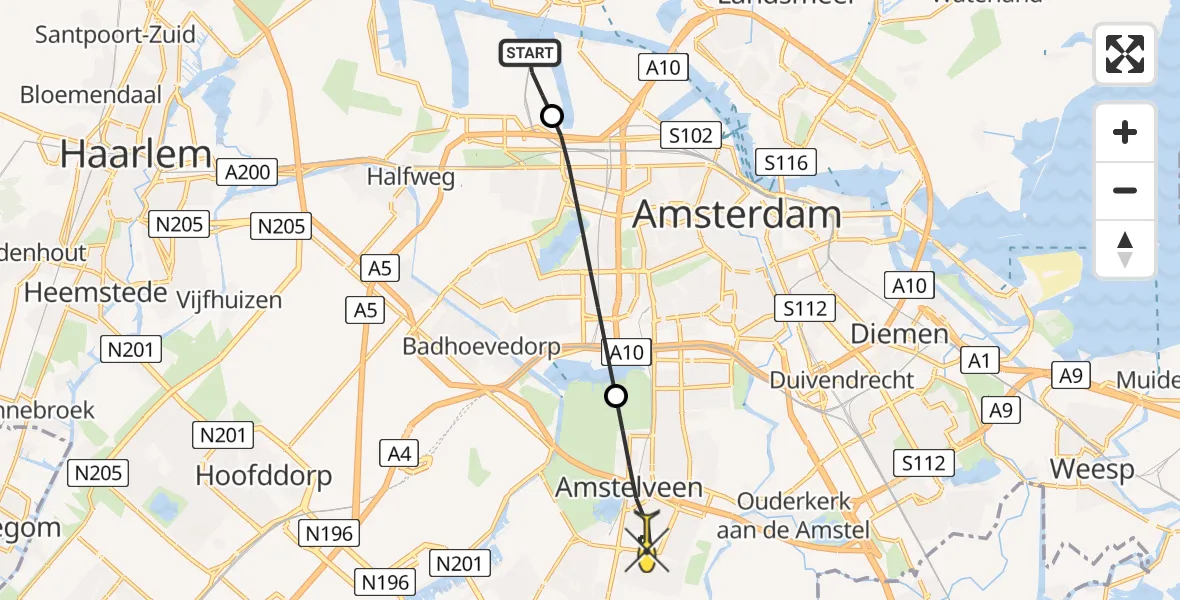 Routekaart van de vlucht: Lifeliner 1 naar Amstelveen, Corsicaweg