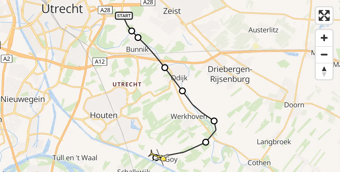 Routekaart van de vlucht: Lifeliner 3 naar 't Goy, Rijnsoever