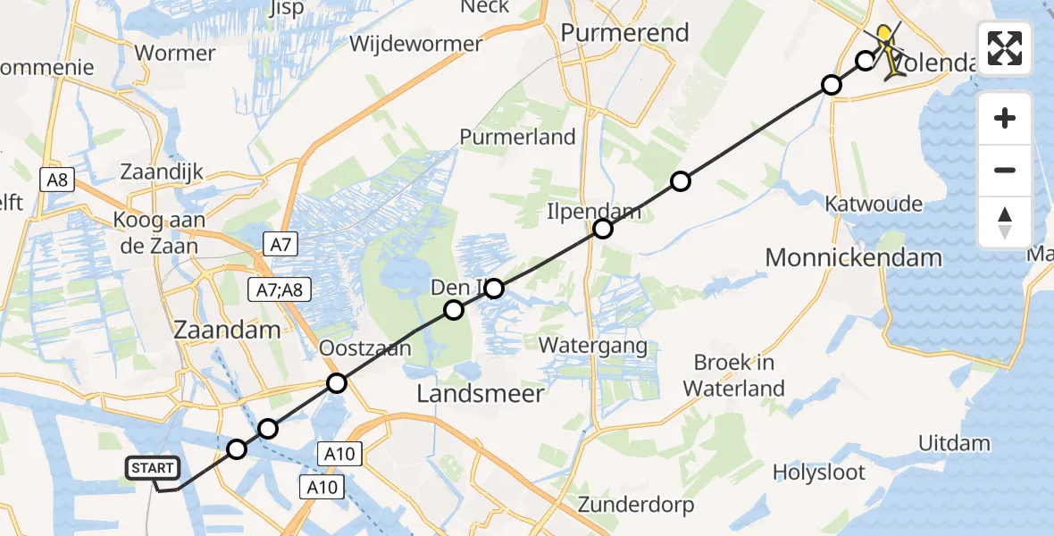 Routekaart van de vlucht: Lifeliner 1 naar Volendam, Lipariweg