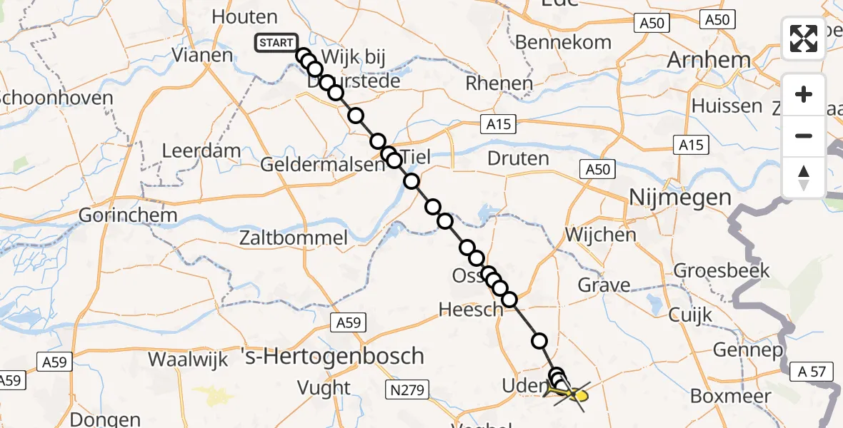 Routekaart van de vlucht: Lifeliner 3 naar Vliegbasis Volkel, Oosterlaak