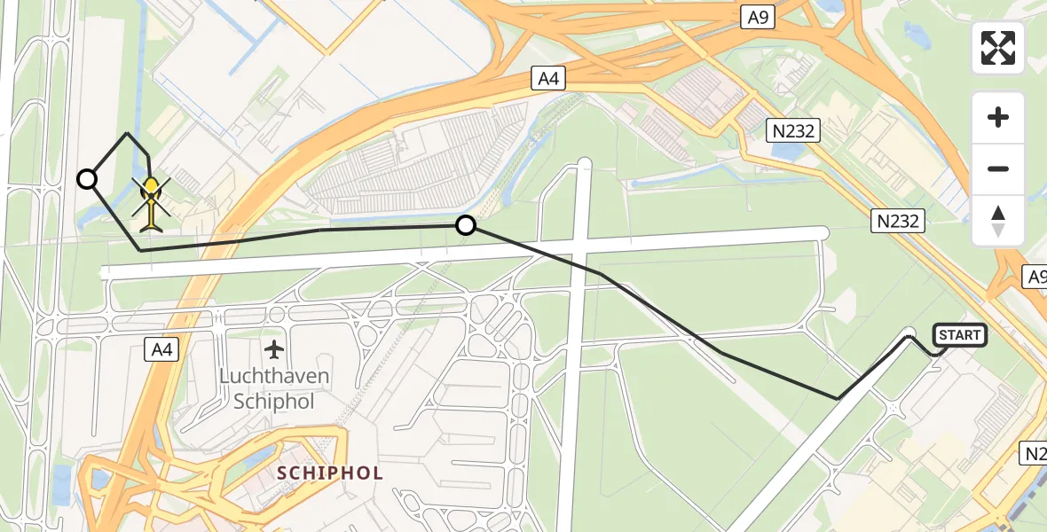 Routekaart van de vlucht: Politieheli naar Luchthaven Schiphol, Loevesteinse Randweg