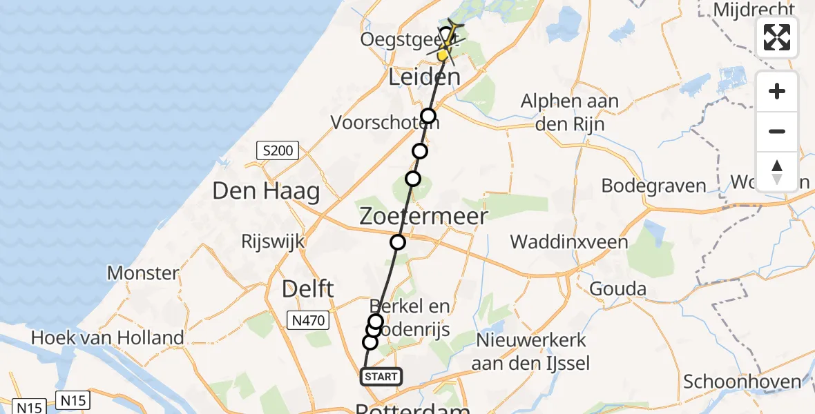 Routekaart van de vlucht: Lifeliner 2 naar Warmond, Brandenburgbaan