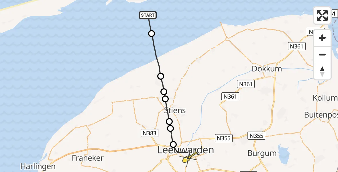 Routekaart van de vlucht: Ambulanceheli naar Leeuwarden, Dantziggat