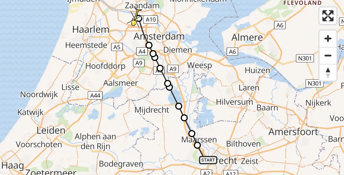 Routekaart van de vlucht: Lifeliner 1 naar Amsterdam Heliport, Dirck Hoetweg