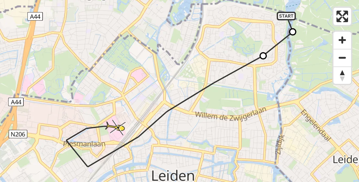 Routekaart van de vlucht: Lifeliner 2 naar Leiden, Bosrode