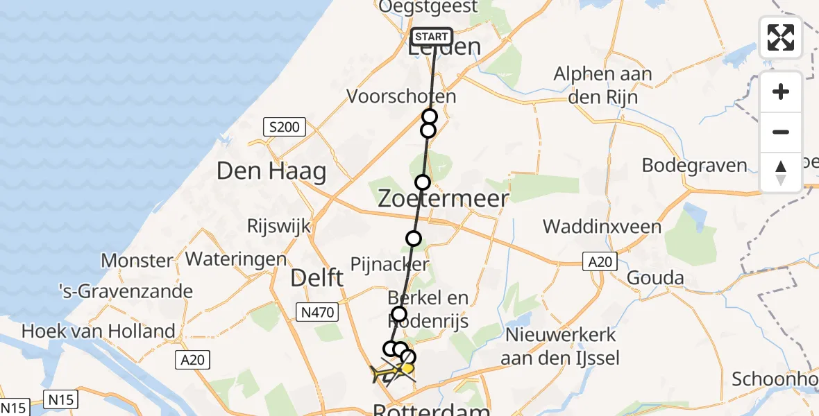 Routekaart van de vlucht: Lifeliner 2 naar Rotterdam The Hague Airport, Rijn en Schiekade