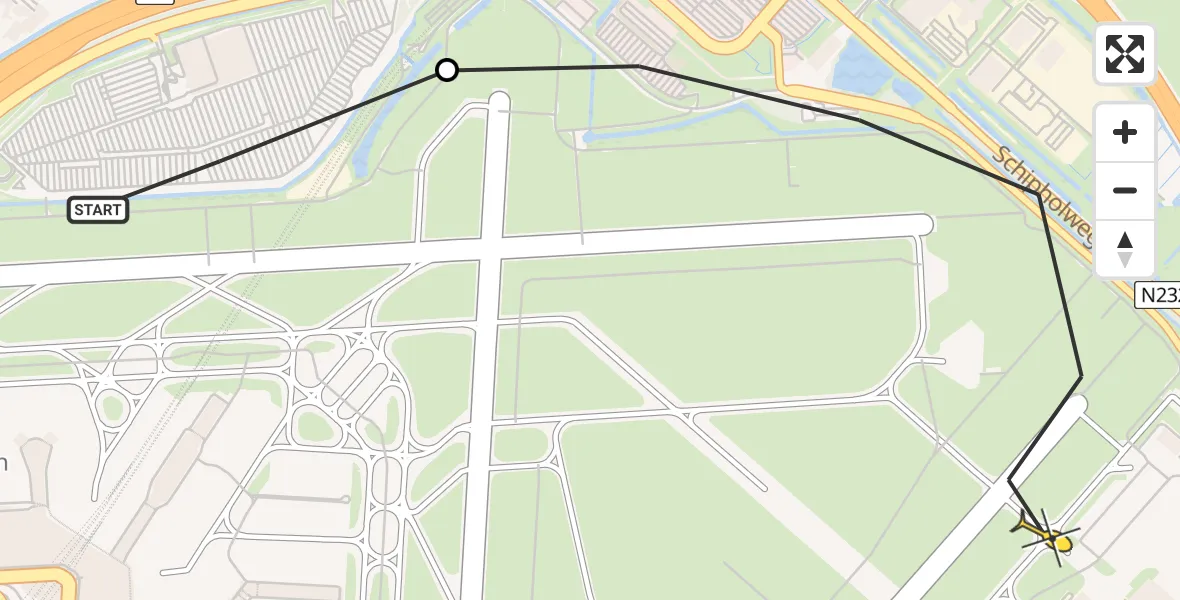 Routekaart van de vlucht: Politieheli naar Schiphol, Kraayveldstraat