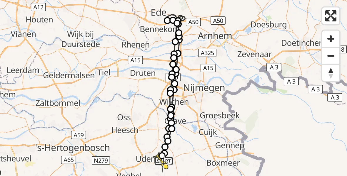 Routekaart van de vlucht: Lifeliner 3 naar Vliegbasis Volkel, Houtvennen