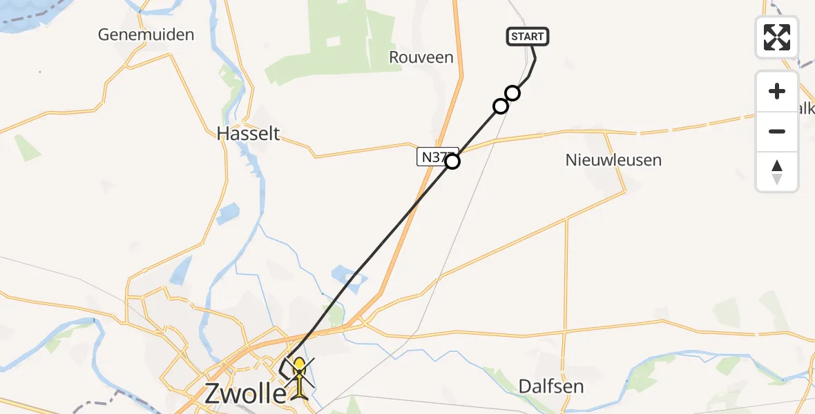 Routekaart van de vlucht: Lifeliner 4 naar Zwolle, Dekkersweg