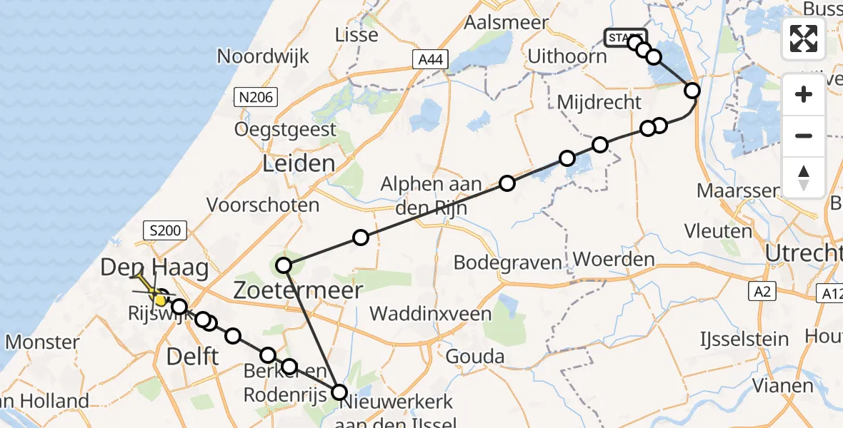 Routekaart van de vlucht: Politieheli naar Den Haag, Botsholsedijk