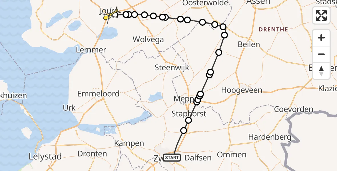 Routekaart van de vlucht: Lifeliner 4 naar Haskerhorne, Dokter van Heesweg