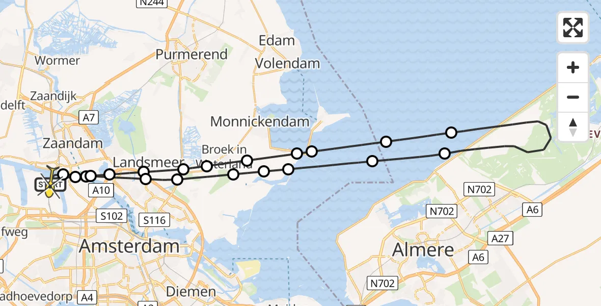 Routekaart van de vlucht: Lifeliner 1 naar Amsterdam Heliport, Hemweg