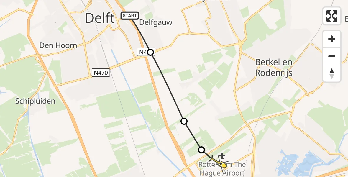 Routekaart van de vlucht: Lifeliner 2 naar Rotterdam The Hague Airport, Inbuspad