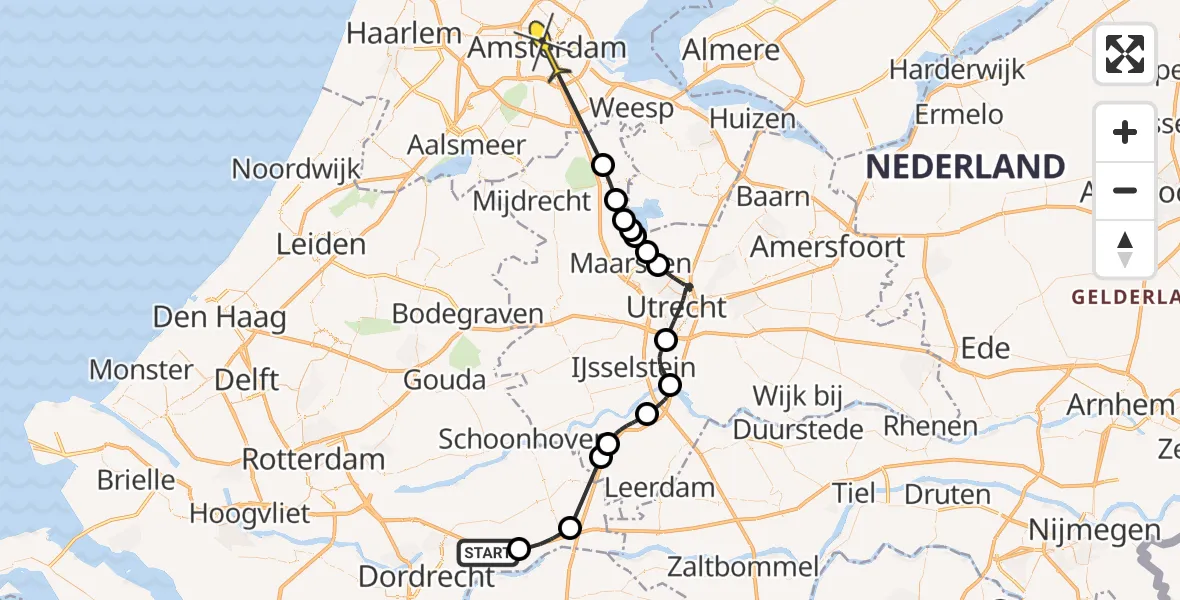 Routekaart van de vlucht: Politieheli naar Amsterdam, Baijensweer