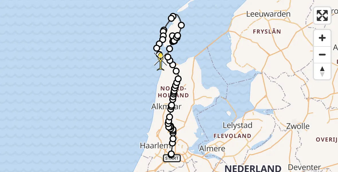 Routekaart van de vlucht: Politieheli naar Den Helder, Cateringweg