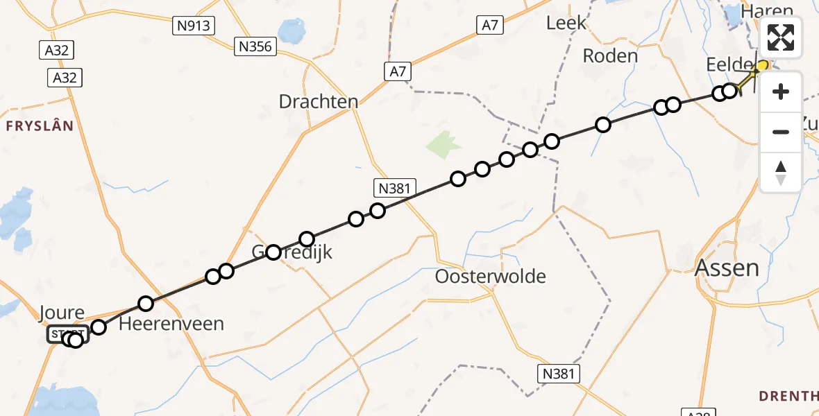 Routekaart van de vlucht: Lifeliner 4 naar Groningen Airport Eelde, Haulsterweg