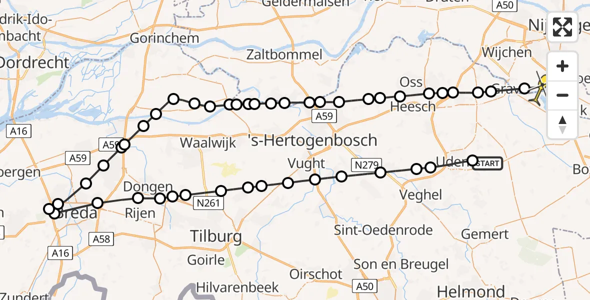 Routekaart van de vlucht: Lifeliner 3 naar Overasselt, Jagersveld