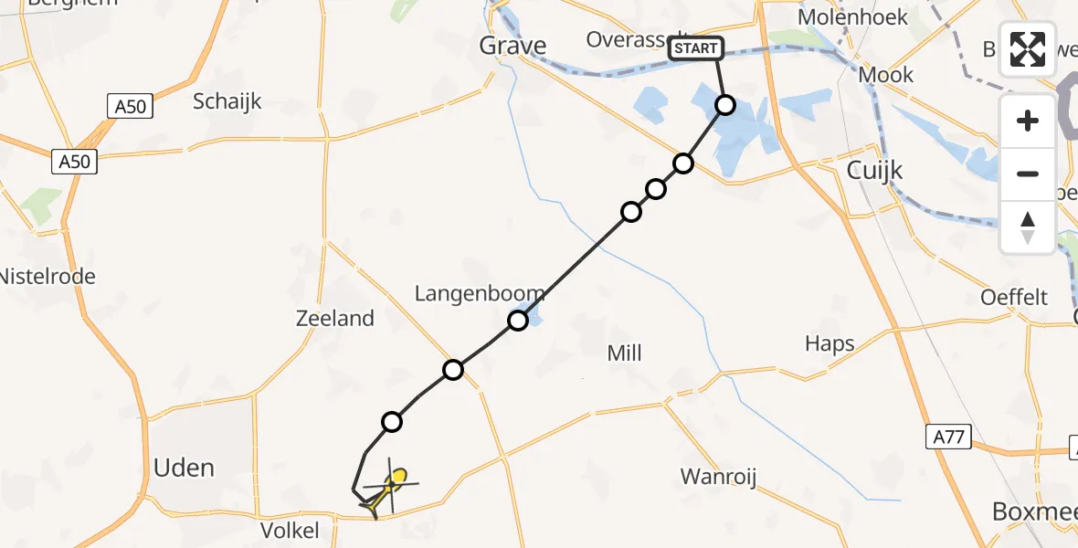 Routekaart van de vlucht: Lifeliner 3 naar Vliegbasis Volkel, Eindsestraat