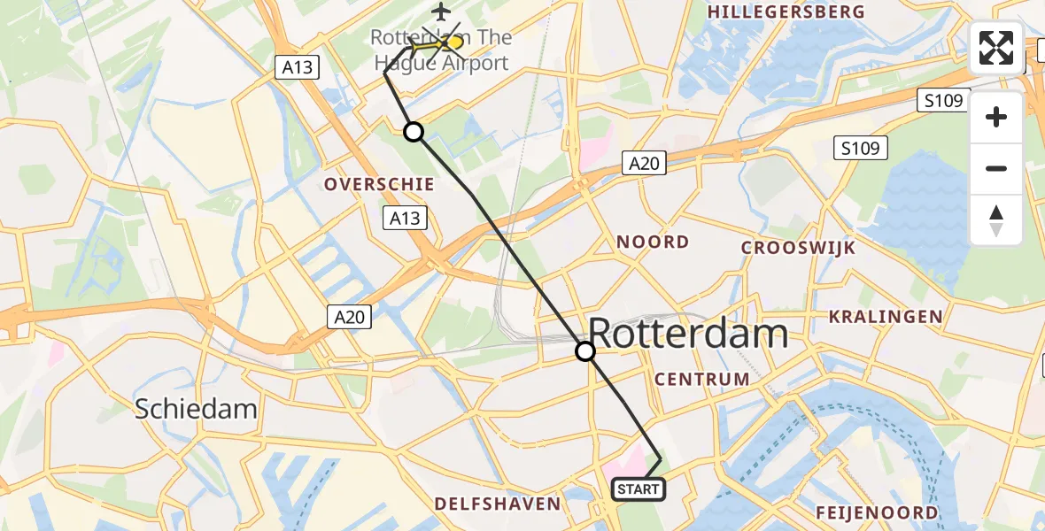 Routekaart van de vlucht: Lifeliner 2 naar Rotterdam The Hague Airport, Gerrit Sterkmanplein