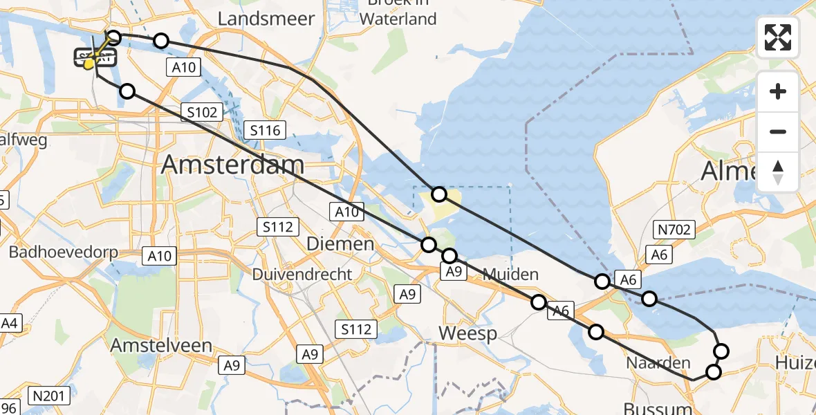 Routekaart van de vlucht: Lifeliner 1 naar Amsterdam Heliport, Corsicaweg