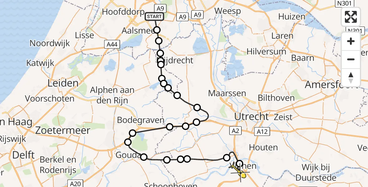 Routekaart van de vlucht: Politieheli naar Vianen, Karperstraat