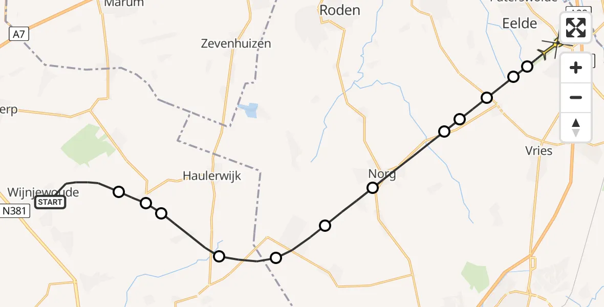 Routekaart van de vlucht: Lifeliner 4 naar Groningen Airport Eelde, Ald Duerswâld