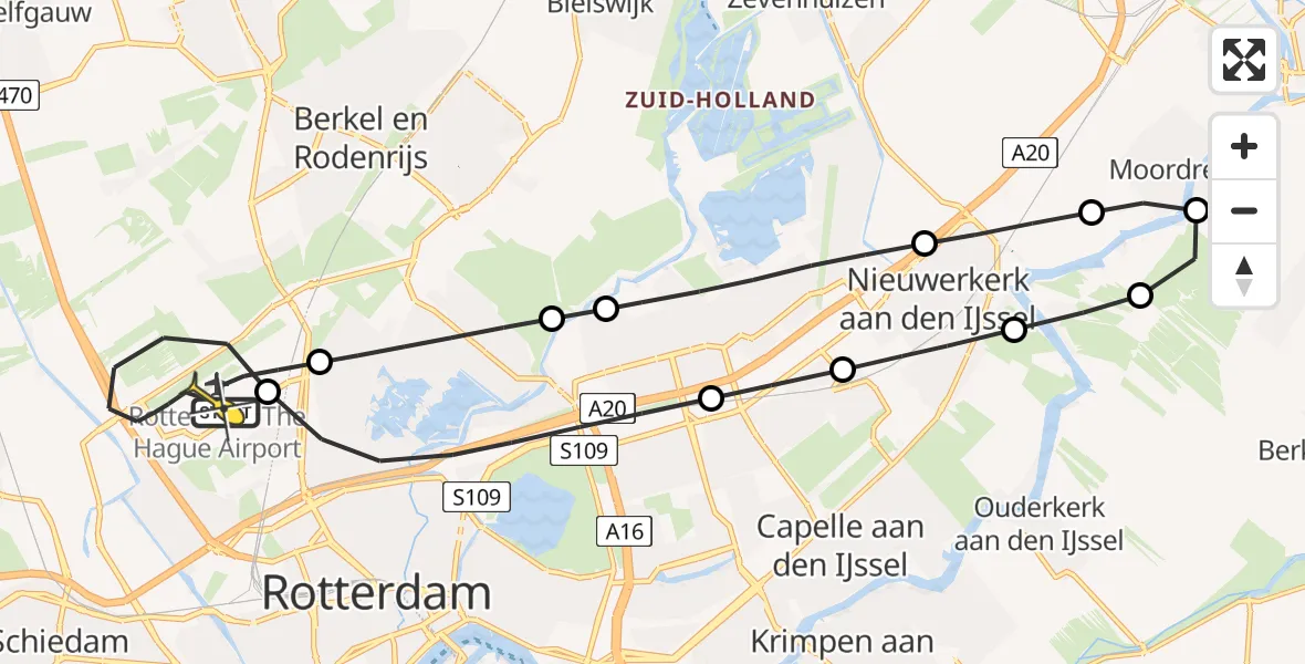 Routekaart van de vlucht: Lifeliner 2 naar Rotterdam The Hague Airport, Bovendijk