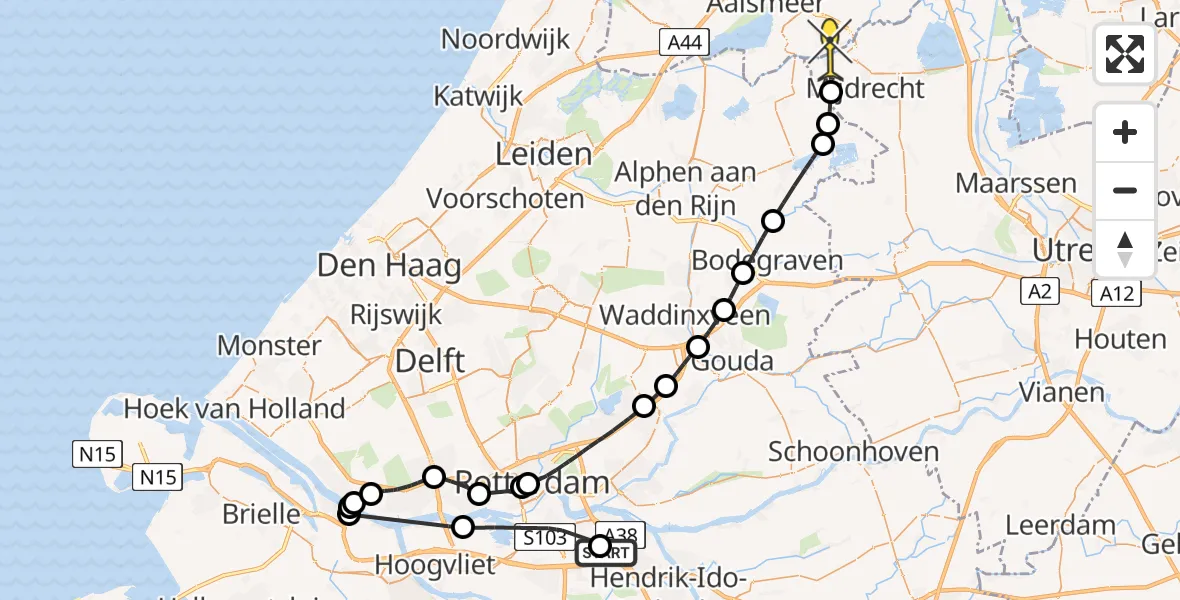 Routekaart van de vlucht: Politieheli naar Uithoorn, Heindijk