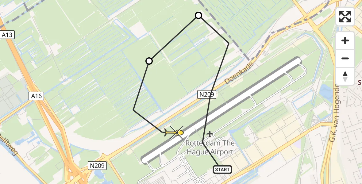 Routekaart van de vlucht: Lifeliner 2 naar Rotterdam The Hague Airport, Oude Bovendijk