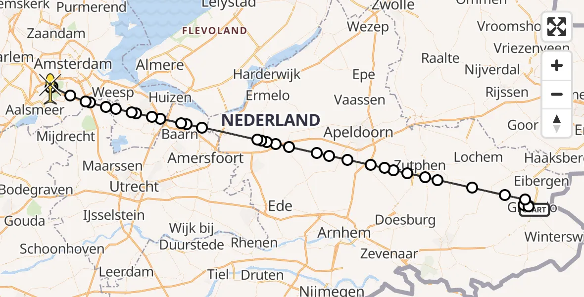 Routekaart van de vlucht: Politieheli naar Schiphol, Garstenveld