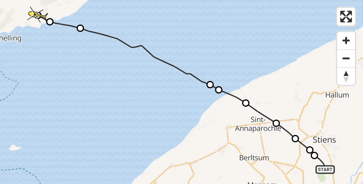 Routekaart van de vlucht: Ambulanceheli naar Midsland, Koarnjumer Feart